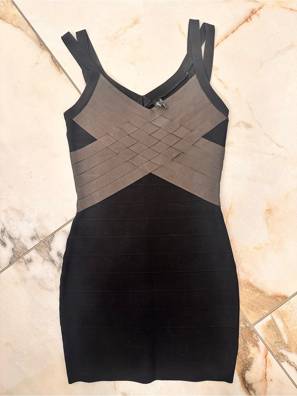 Guess by Marciano Two-Tone Bandage Mini Dress in Black and Taupe